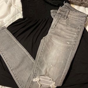 American eagle stretch jeggings distressed gray color
